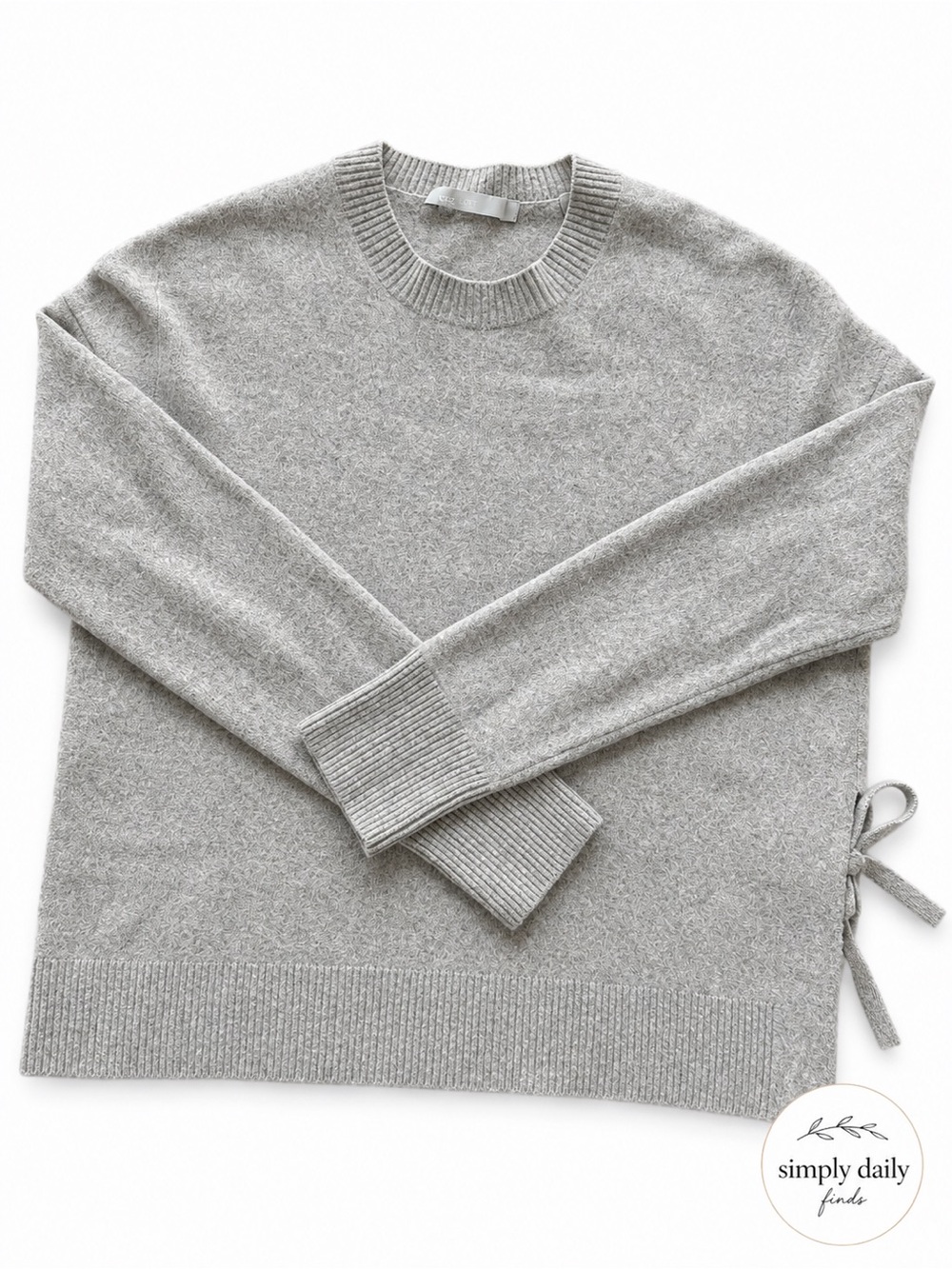 Vince 100% Cashmere Asymmetric Side Tie Sweater Women’s M Gray Crewneck